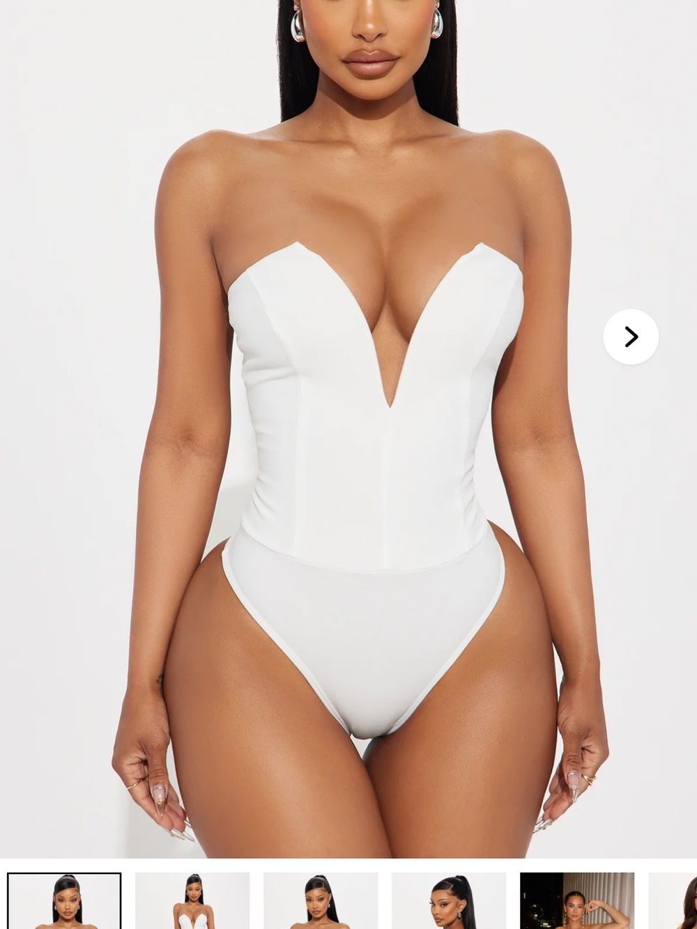 Fashion Nova White Plunge Strapless Bodysuit